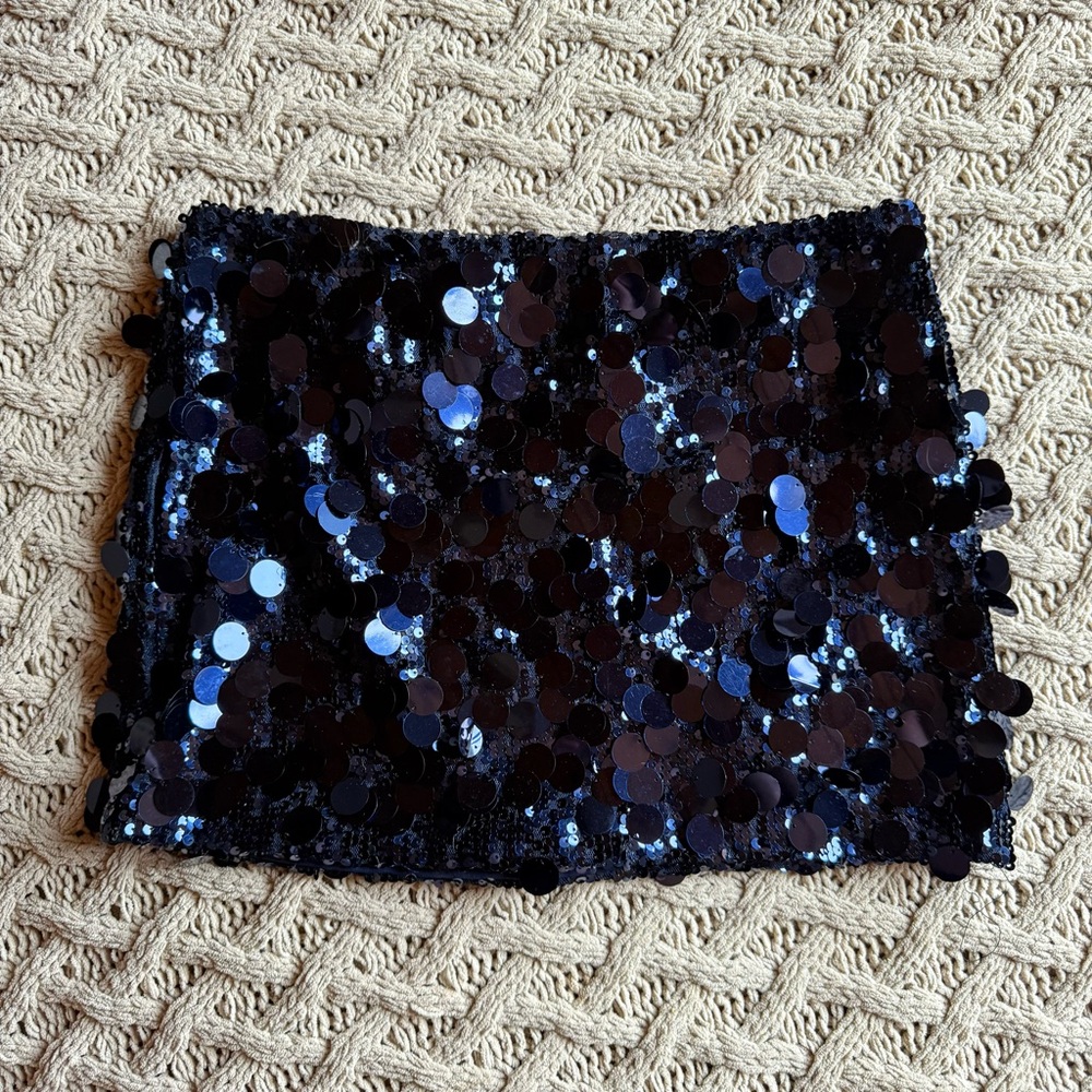 Edikted Black and Blue Sequin Mini Skirt